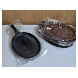 Set of 4 Cast Iron Fajita Skillets with Wood Underliners