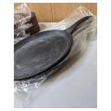 Set of 4 Cast Iron Fajita Skillets with Wood Underliners