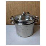 Stainless Steel 3-Piece Cookware Set: Stockpot, Pasta Insert & Glass Lid.