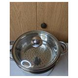Stainless Steel 3-Piece Cookware Set: Stockpot, Pasta Insert & Glass Lid.