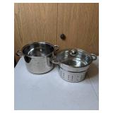Stainless Steel 3-Piece Cookware Set: Stockpot, Pasta Insert & Glass Lid.
