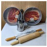 Baking Essentials: Rolling Pins (2), Flour Sifter, Round Spring Form Pans (2)