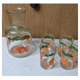 Vintage Glass Orange Jug and Matching Glasses