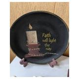 Decorative Lot - "Faith" Plate, Wooden Recipe Box, "Serenity" Plaque, Rooster Figurine