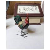Decorative Lot - "Faith" Plate, Wooden Recipe Box, "Serenity" Plaque, Rooster Figurine