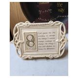 Decorative Lot - "Faith" Plate, Wooden Recipe Box, "Serenity" Plaque, Rooster Figurine