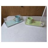 Set of (2) Teacups and Matching Trays