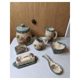 Lot of 9 Pieces of Ceramic Pottery - Cookie Jar, Pitchers, Spoon Rest, and more!