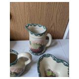 Lot of 9 Pieces of Ceramic Pottery - Cookie Jar, Pitchers, Spoon Rest, and more!
