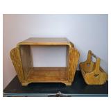 Collection of 2 Vintage Wood Furniture Pieces: Side Table with Magazine Racks & Basket