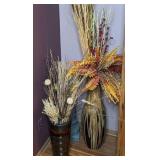 Lot of 2 Large Vases with Dried Floral Arrangements and One Pedestal