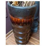 Lot of 2 Large Vases with Dried Floral Arrangements and One Pedestal