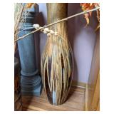 Lot of 2 Large Vases with Dried Floral Arrangements and One Pedestal
