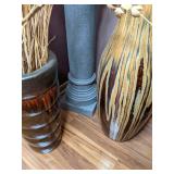 Lot of 2 Large Vases with Dried Floral Arrangements and One Pedestal