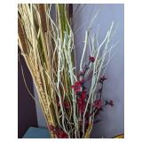 Lot of 2 Large Vases with Dried Floral Arrangements and One Pedestal