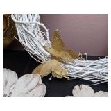 Collection fo 5 Home/Wall Decor Items: Gold Wall Hanging, Wreath & Flower Accents