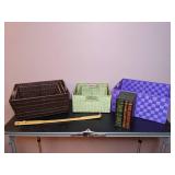 Collection of 6 Baskets, 1 Back Scratcher & 1 Faux Book Storage Box