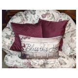 Upholstered Floral Side Chair with 3 Matching Throw Pillows