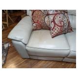 Cream Colored Adjustable Reclining Sofa with USB Chargers & Floor Pillows