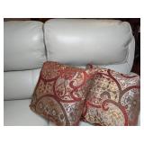 Cream Colored Adjustable Reclining Sofa with USB Chargers & Floor Pillows