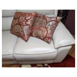 Cream Colored Adjustable Reclining Sofa with USB Chargers & Floor Pillows