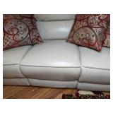 Cream Colored Adjustable Reclining Sofa with USB Chargers & Floor Pillows