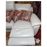 Cream Colored Adjustable Reclining Sofa with USB Chargers & Floor Pillows