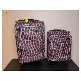 Lot of Two Pink and Black, Animal Print, Rolling Suitcases