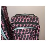 Lot of Two Pink and Black, Animal Print, Rolling Suitcases