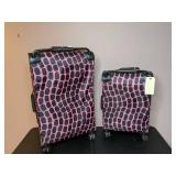 Lot of Two Pink and Black, Animal Print, Rolling Suitcases