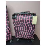 Lot of Two Pink and Black, Animal Print, Rolling Suitcases