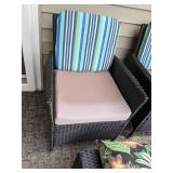 Outdoor Patio Furniture: Loveseat, Two Chairs, Coffee Table/Bench & Throw Pillows