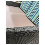 Outdoor Patio Furniture: Loveseat, Two Chairs, Coffee Table/Bench & Throw Pillows