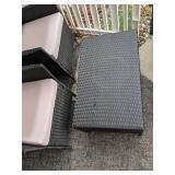 Outdoor Patio Furniture: Loveseat, Two Chairs, Coffee Table/Bench & Throw Pillows