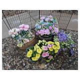 Lot of Four Outdoor Planters with Artificial Floral Arrangements