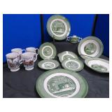 COLONIAL HOMESTEAD BY ROYAL DISHES PLUS VINTAGE COFFEE CUPS