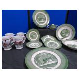 COLONIAL HOMESTEAD BY ROYAL DISHES PLUS VINTAGE COFFEE CUPS