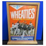 AUTOGRAPHED 1987 UNOPENED WHEATIES BOX   IN BEAUTIFUL 2 SIDED PLEXI / WOOD DISPLAY CASE.