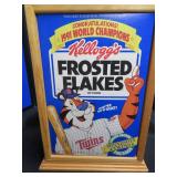 MINNESOTA TWINS LIMITED EDITION FROSTED FLAKES BOX IN BEAUTIFUL 2 SIDED PLEXI / WOOD DISPLAY CASE.