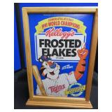 MINNESOTA TWINS LIMITED EDITION FROSTED FLAKES BOX IN BEAUTIFUL 2 SIDED PLEXI / WOOD DISPLAY CASE.