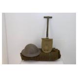Military Green Blanket, Shovel & Helmet