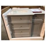 Home Decorators Hampton Harbor 36 in. Vanity in Dove Grey with Natural Marble Vanity Top in White with White Sink open box see pictures
