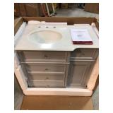 Home Decorators Hampton Harbor 36 in. Vanity in Dove Grey with Natural Marble Vanity Top in White with White Sink open box see pictures