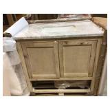36 in. White wash Vanity with White Marble Top with White Basin retails for $1053 not used see pictures