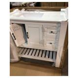 Home Decorators Bankside 37 in. W x 22 in. D Bath Vanity in White with Engineered Marble Vanity Top in Carrara White with White Basin Damaged door see pictures