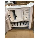 Home Decorators Bankside 37 in. W x 22 in. D Bath Vanity in White with Engineered Marble Vanity Top in Carrara White with White Basin Damaged door see pictures