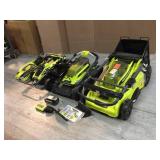 Lot of assorted Ryobi Lawmowers used customer returns some missing parts see pictures