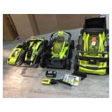 Lot of assorted Ryobi Lawmowers used customer returns some missing parts see pictures