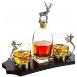 STAG DECANTER SET WITH 2 STAG GLASSES AND WINE BOTTLE OPENER SET