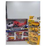 2 TRUCKS SETS AND HELICOPTOR TOY SETS